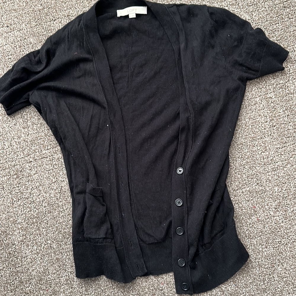 Loft Black Short Sleeve Cardigan Medium